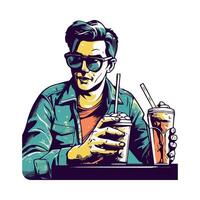 A man with sunglasses and a drink in his hand vector