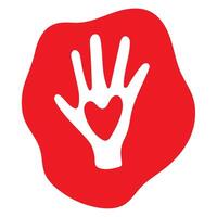 A red hand with a heart on it vector