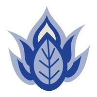 A blue and white logo with a leaf on it vector