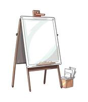 An easel with a blank board and a box of papers vector