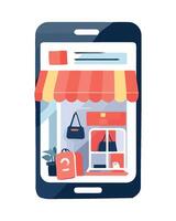 An illustration of a smartphone with a store front vector