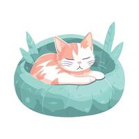A cartoon cat sleeping in a green bowl vector