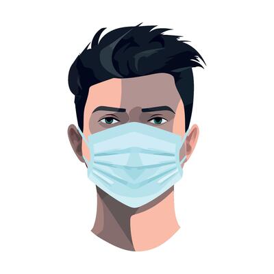 Man wearing surgical mask on white background