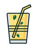 A glass of lemonade with a straw and a leaf vector