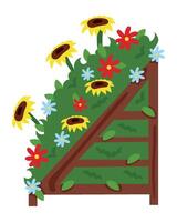 A wooden ladder with flowers and sunflowers vector
