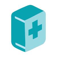 A blue box with a cross on it vector