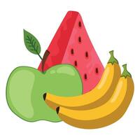 A watermelon, banana and apple are shown together vector