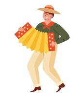 A man in a hat and a red and yellow accordion vector