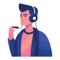 An illustration of a man with headphones on vector