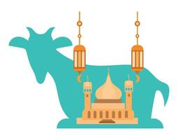 A goat with a mosque and lanterns on it vector
