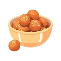 A bowl full of nuts is shown in the illustration vector