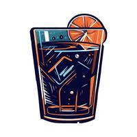 A glass of orange juice with a slice of orange vector