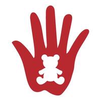 A red hand with a teddy bear on it vector