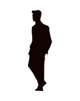 Silhouette of man in suit standing on white background vector