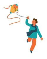A man is flying a kite with a string vector