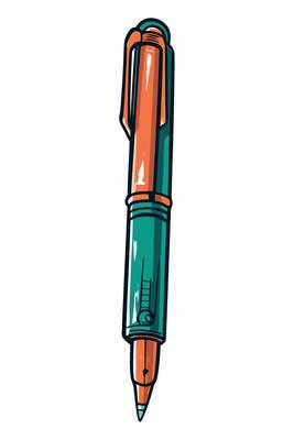 A pen with a green and orange handle