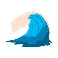 A cartoon wave with a blue wave coming out of it vector