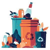 A pile of garbage with cans, bottles and other items vector