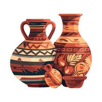 Three vases with different designs on them vector
