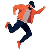 Man in a hat and jacket running in the air vector