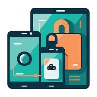 Mobile phone and tablet with a lock icon vector