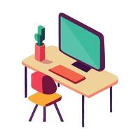 Computer desk with chair and plant on it vector