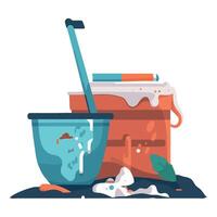 A bucket and a mop are sitting on a white background vector