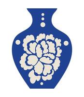 A blue vase with a flower on it vector