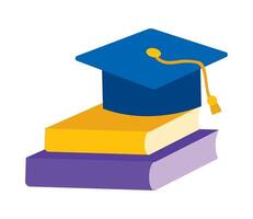 A graduation cap and books on top of each other vector