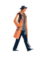 Man in trench coat walking illustration vector