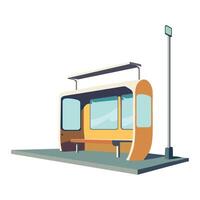 A cartoon train station with a bench and a light vector