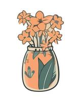 A jar with flowers in it on a white background vector