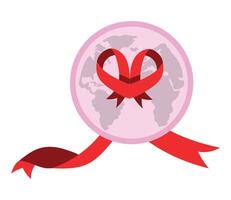 A red ribbon with a heart on it vector