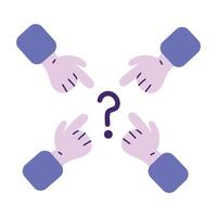 A group of hands pointing to a question mark vector