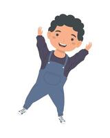A cartoon boy jumping up and waving vector