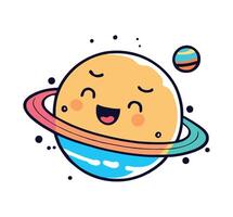 Cartoon saturn with a smile and a planet vector