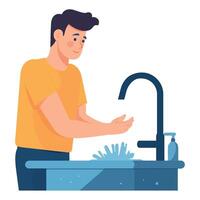 Man washing hands in sink with soap and water vector