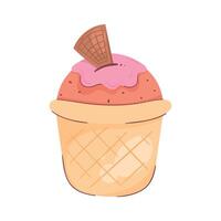 Ice cream cone with pink ice cream and a waffle cone vector