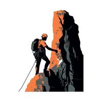 A man is climbing on a rock with a rope vector