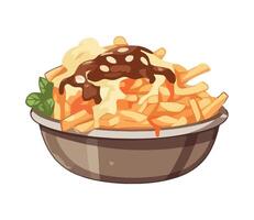 French fries with sauce and cheese in a bowl vector