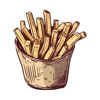 French fries in a bucket sketch illustration vector