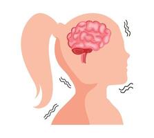 Illustration of a woman's head with a brain in the middle vector