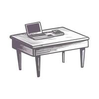 A drawing of a laptop on a desk vector