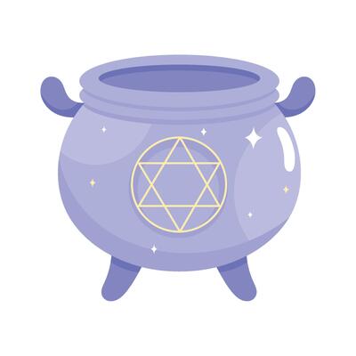A purple cauldron with a star of david on it