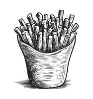 French fries in a bowl sketch illustration vector