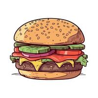 A hamburger with lettuce, tomato, onion and cheese vector