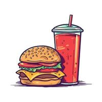 A hamburger and a drink with straw vector
