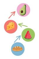 A diagram of food items with arrows pointing to them vector