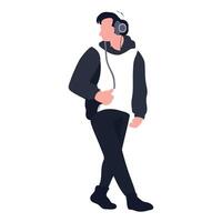 A man with headphones walking in a flat style vector