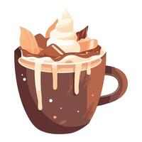 Hot chocolate with whipped cream and chocolate syrup illustration vector